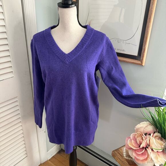 ATHLETA Womens Sweater Small Purple Merino Wool Blend V-Neck Westwood Casual - Picture 1 of 14